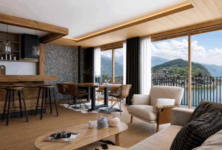 Chalet neuf 5.5 pces en ossature bois avec vue panoramique sur le lac et les Alpes