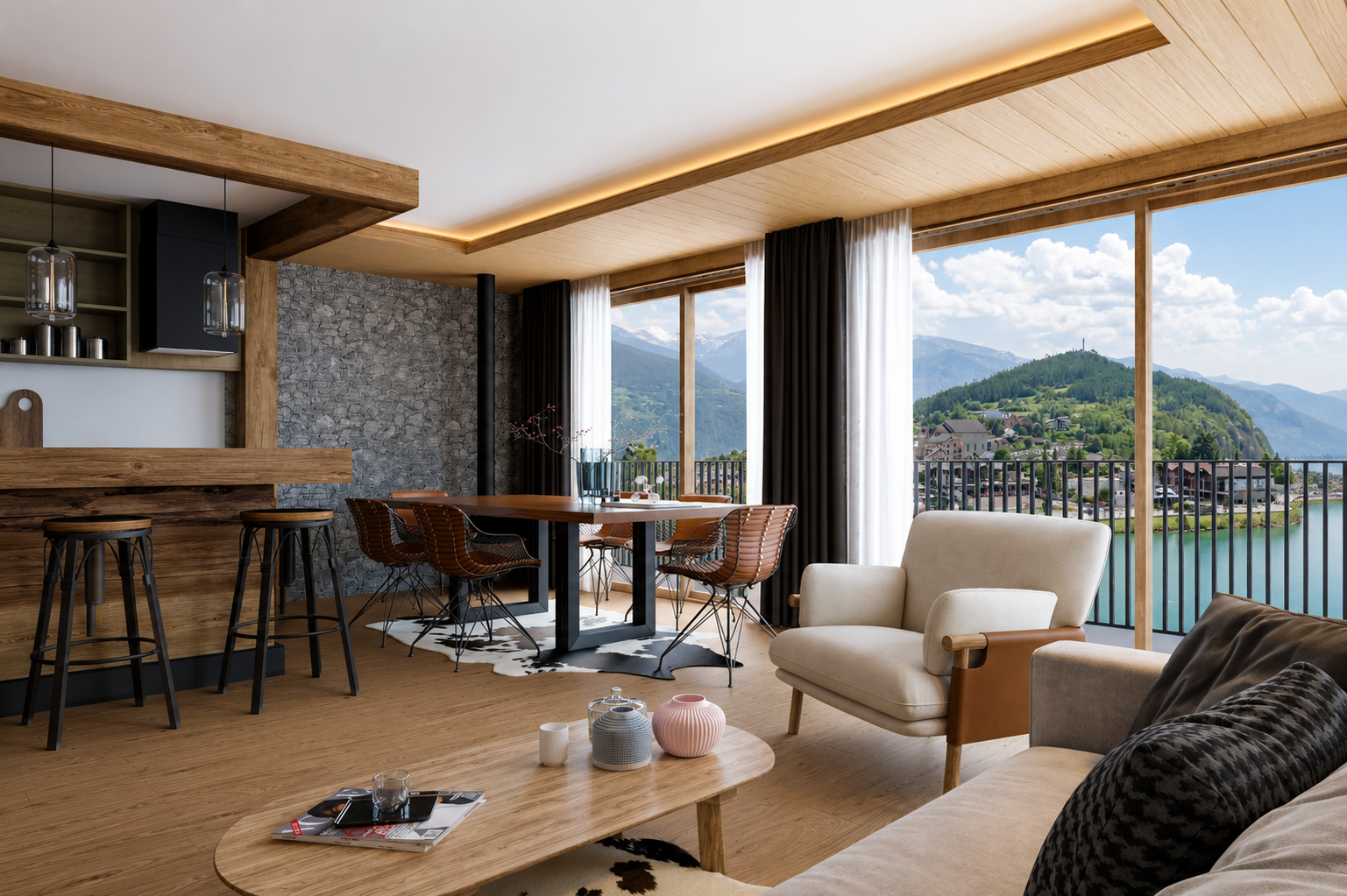 Chalet neuf 5.5 pces en ossature bois avec vue panoramique sur le lac et les Alpes